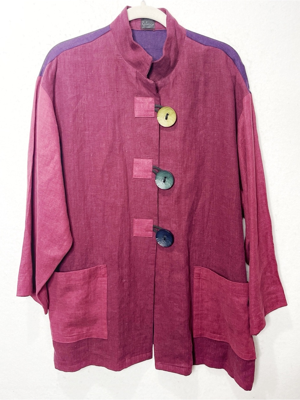 Rebecca Original Designs Artisan Linen Color Block Jacket Artsy Lagenlook XL